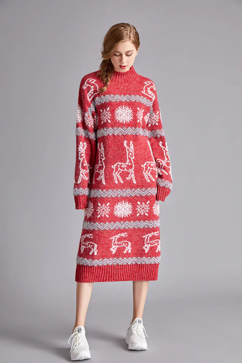 Festive Reindeer Velvet Dress